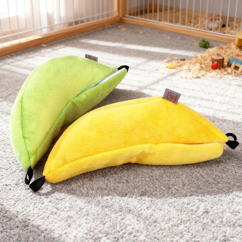 Halloluck 2 Pack Banana Warm Hamster Bed House Hammock Small Animal Warm Bed House Cage, Yellow and Green - Image 3